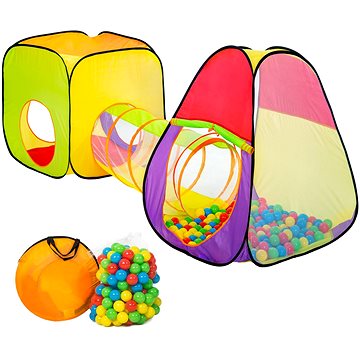 Tectake dětský barevný stan a hrací domeček s tunelem s 200 míčky (401028)