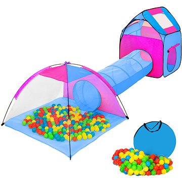 Tectake dětský modrý stanový set se spojovacím tunelem s 200 míčky (401233)
