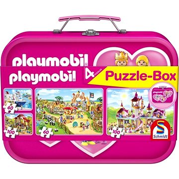 Schmidt Puzzle Playmobil 4v1 v plechovém kufříku (60,60,100,100 dílků) (4001504564988)