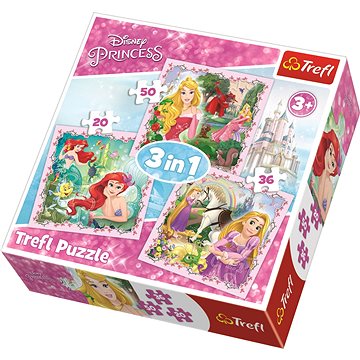 Trefl Puzzle Disney princezny se zvířecími přáteli 3v1 (20,36,50 dílků) (5900511348422)