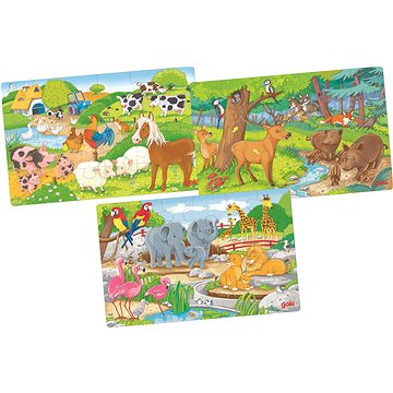 GOKI Dřevěné puzzle Zvířata 3 × 24 dílků (57377)