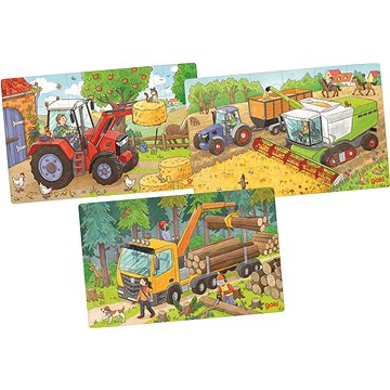 GOKI Dřevěné puzzle Zemědělské stroje 3 × 24 dílků (57380)