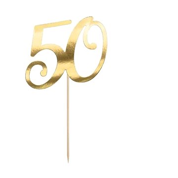 Dekorace na dort - 50 - narozeniny - happy birthday - zlatá - 20,5 cm (5900779172630)