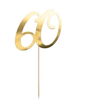Dekorace na dort - 60 - narozeniny - happy birthday - zlatá - 20,5 cm (5900779172647)