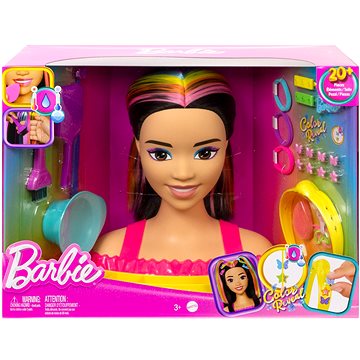 Barbie Neonově Duhová Česací Hlava - Černovláska (194735125197)
