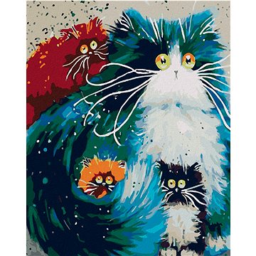 Malování podle čísel - Okatá kočka s koťaty (HRAmal00127nad)