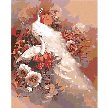 Malování podle čísel - Bílý páv s květy (HRAmal00226nad)