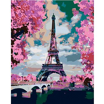 Malování podle čísel - Eiffelova věž a růžové stromy (HRAmal00262nad)
