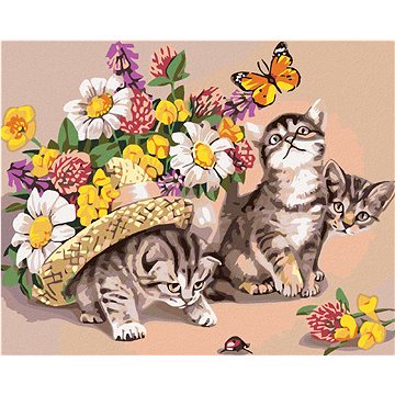 Malování podle čísel - Koťata s kloboukem a květinami (HRAmal00315nad)