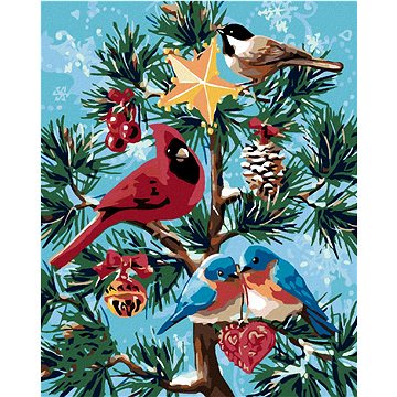 Malování podle čísel - Ptáčci a vánoční stromek (HRAmal00399nad)