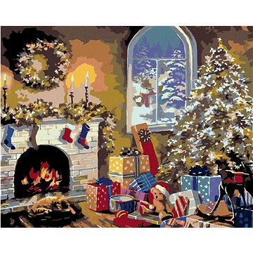 Malování podle čísel - Krb a vánoční strom s dárky (HRAmal00438nad)