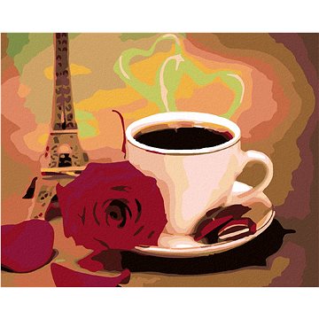 Malování podle čísel - Bílý šálek kávy s růží a Eiffelovkou (HRAmal00672nad)