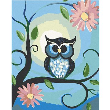 Malování podle čísel - Modrá sovička a květiny (HRAmal00683nad)