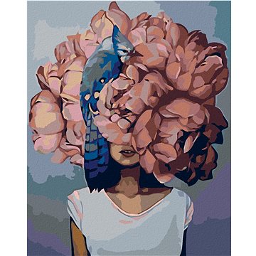 Malování podle čísel - Žena s růžovou květinou a ptáčkem (HRAmal00889nad)