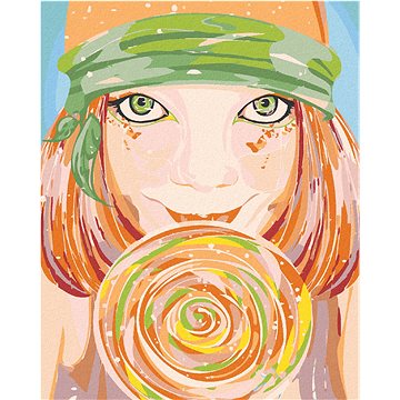 Malování podle čísel - Zelenooká žena a lízátko (HRAmal01004nad)