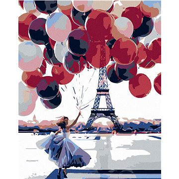Malování podle čísel - Žena s mnoha balonky u eiffelovky (HRAmal01079nad)
