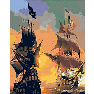 Malování podle čísel - Lodě na moři a západ slunce (HRAmal01122nad)