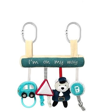 BabyOno Závěsná edukační hračka na kočárek I'M ON MY WAY, modrá/béžová (5901435413890)