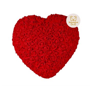 Medvídárek srdce z růží světle červené 26 cm (3633)