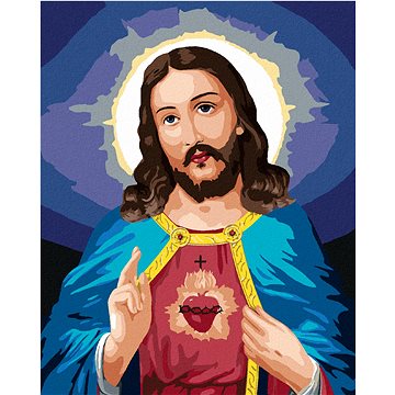 Zuty - Malování podle čísel - JEŽÍŠ KRISTUS A JEHO NEJSVĚTĚJŠÍ SRDCE, 80x100 cm, vypnuté plátno na r (HRAmmb00849nad)