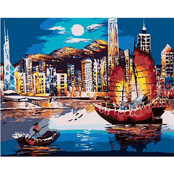 Zuty - Malování podle čísel - PŘÍSTAV V HONG KONGU, 80x100 cm, vypnuté plátno na rám (HRAmmb08059nad)