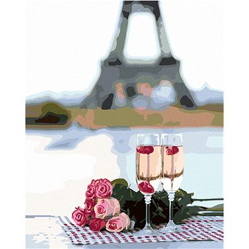 Zuty - Malování podle čísel - SKLENIČKY A RŮŽE V PAŘÍŽI A EIFFELOVA VĚŽ 2, 80x100 cm, vypnuté plátno (HRAmmb10617nad)