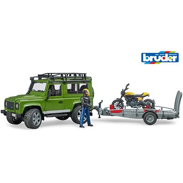 Bruder Volný čas - Land Rover Defender s vlekem a motorkou a řidičem (4001702025892)