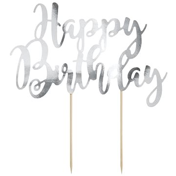 Dekorace na dort happy birthday - narozeniny - stříbrná - 22,5 cm (5902230744943)