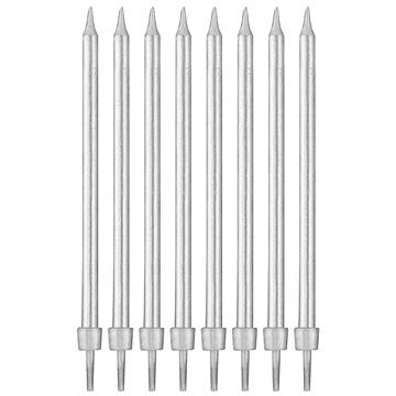 Narozeninové svíčky střibrné s podstavci délka - 10 cm - 8 ks (5902973129953)