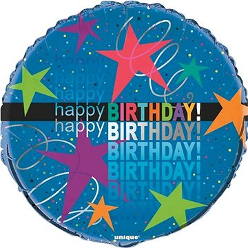 Balon foliový narozeniny - happy birthday - hvězdičky - 45 cm (11179402472)