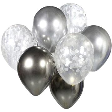 Sada latexových balónků - chromovaná stříbrná 7 ks, 30 cm (5902973135381)