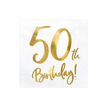 Ubrousky 50 let - narozeniny - bílé - 33 x 33 cm, 20 ks (5900779100732)