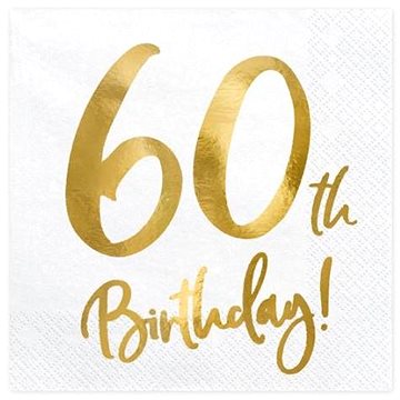 Ubrousky 60 let - narozeniny - bílé - 33 x 33 cm, 20 ks (5900779100749)