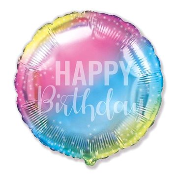 Balón foliový 45cm kulatý duhový- rainbow - happy birthday - narozeniny (8435102312676)