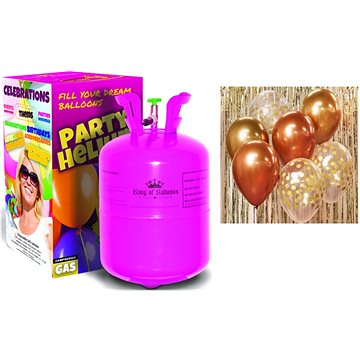 Helium na 20 balonků a sada latexových balónků - chromovaná růžovozlatá / rosegold 7 ks, 30 cm (8595596320097)