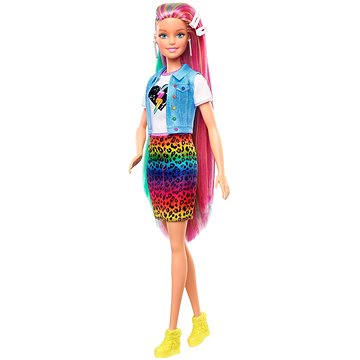 Barbie leopardí panenka s duhovými vlasy a doplňky (0887961909029)