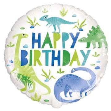 Balón foliový dinosaurus - zelenomodrý - happy birthday - všechno nejlepší - 45 cm (11179783175)