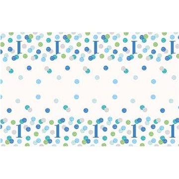 Ubrus 1. Narozeniny modrý s puntíky - kluk - 137 x 213 cm - happy birthday (11179733033)