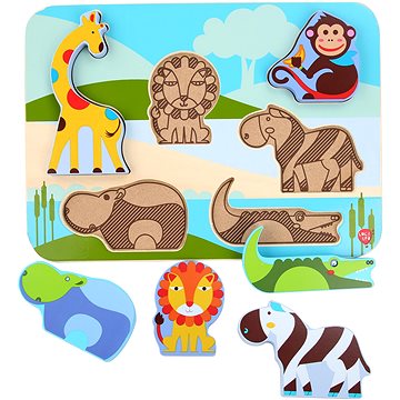 Lucy & Leo 224 Zvířátka ze safari - dřevěné vkládací puzzle 7 dílů (4897059892245)