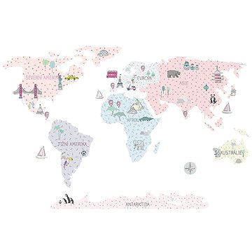 Kopko samolepky na zeď mapa světa - pink (2882956579308)