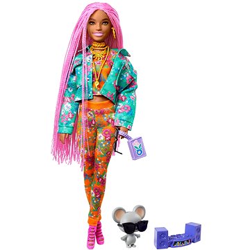 Barbie Extra - s růžovými copánky v květinových legínách (887961955002)