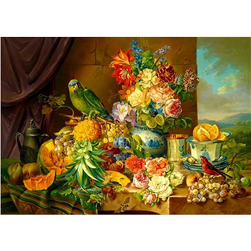 Enjoy Josef Schuster: Zátiší s květinami, ovocem a papouškem 1000 dílků (1191)