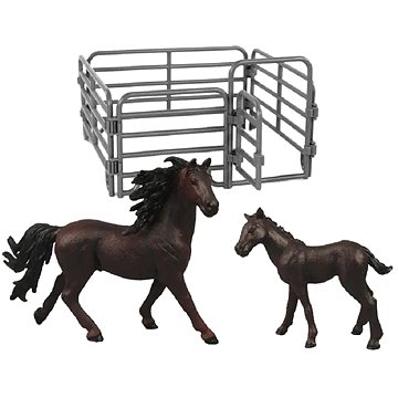 Rappa sada 2 ks hnědých koní s černou hřívou s ohradou (8590687216068)