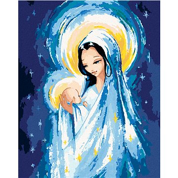 Diamondi - Diamantové malování - MALÝ JEŽÍŠ KRISTUS A MARIE, 40x50 cm, bez rámu a bez vypnutí plátna (604996A)