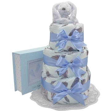 Třípatrový plenkový dort Happy otisky modrý (7900-1813)