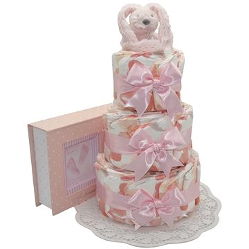 Třípatrový plenkový dort Happy otisky růžový (7900-1814)