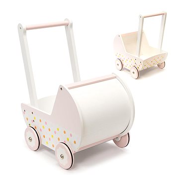 Dětský kočárek pro panenky gondola dřevěný růžový (ikonka_KX6494)