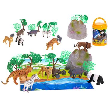 Figurky divokých safari zvířat 7 ks + příslušenství (ikonka_KX5841)