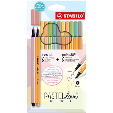STABILO point 88 & STABILO Pen 68 - Pastellove - 12 ks sada - 6 ks point 88, 6 ks Pen 68 (4006381594769)
