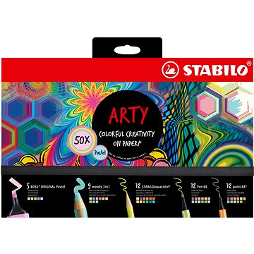 STABILO ARTY - 50 ks - zvýrazňovače, pastelky, jemné linery a prémiové vláknové fixy (4006381590419)